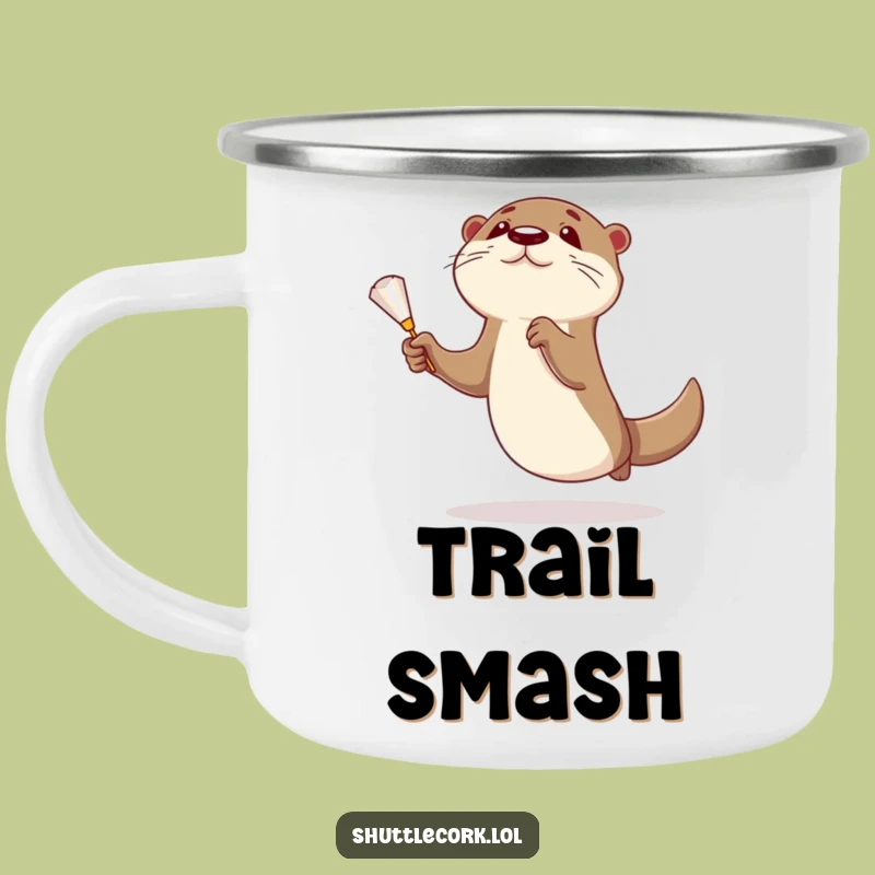 Funny Otter Badminton Camping Mug - Adventure with a Shuttlecock!