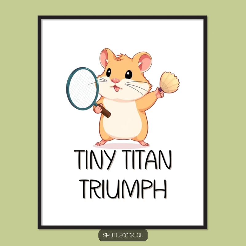 Funny Determined Hamster Badminton Digital Art - Instant Download Gift