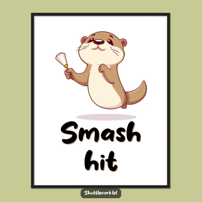 Funny Otter Badminton Digital Art - A Curious Leap for Your Wall!