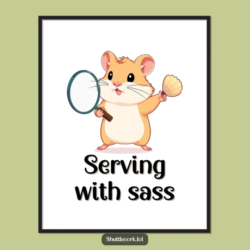 Funny Determined Hamster Badminton Poster - Motivational Sports Art Gift