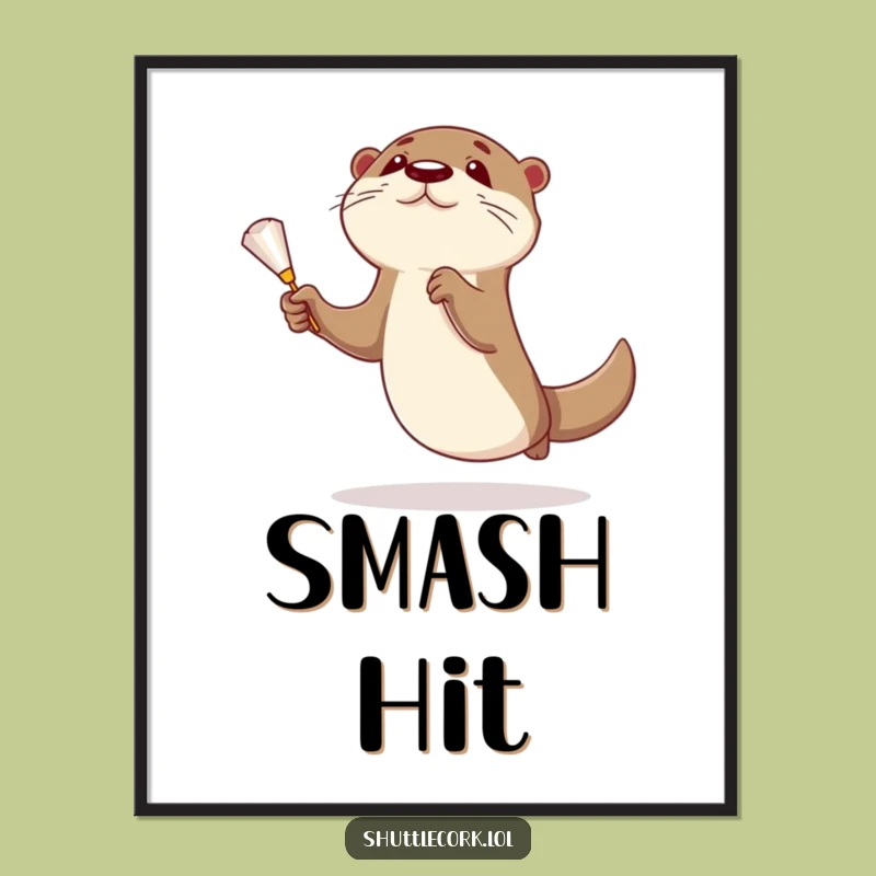 Funny Otter Badminton Poster - A Curious Leap for Wall Art!