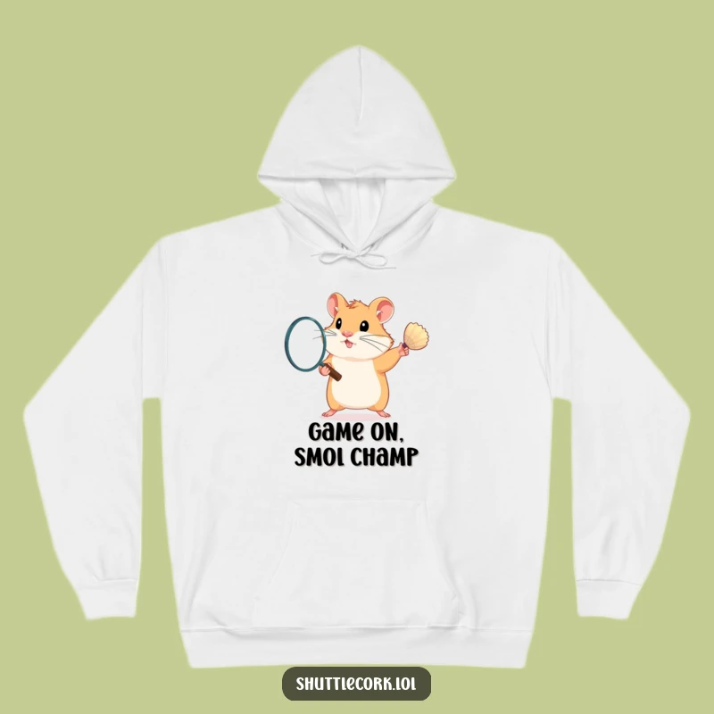 Funny Determined Hamster Badminton Hoodie - Cozy Sports Fan Gift