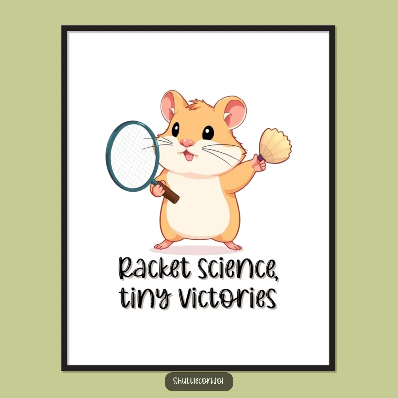 Funny Free Printable Wall Art: Determined Hamster Badminton Player - Downloadable Humorous Decor