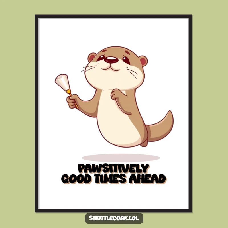 Funny Free Printable Wall Art: Curious Otter Badminton Player, Cute Downloadable Decor