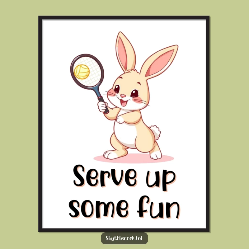 Funny Free Printable Wall Art: Bouncy Bunny Racquet Player, Cute Downloadable Decor