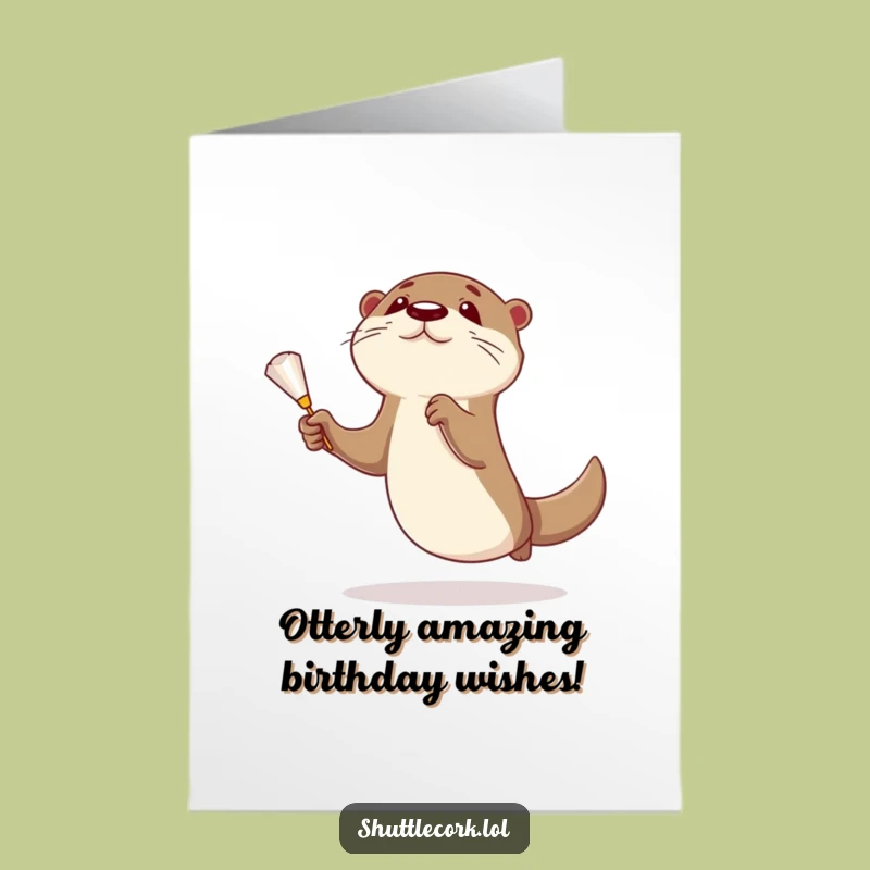 Free Printable Birthday Card: Funny Otter Playing Badminton, Cute Downloadable Gift