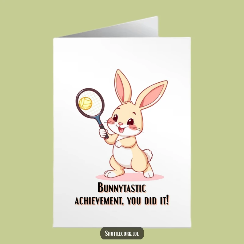 Free Printable Congrats Card: Energetic Bunny Badminton Champ, Downloadable Winning Gift