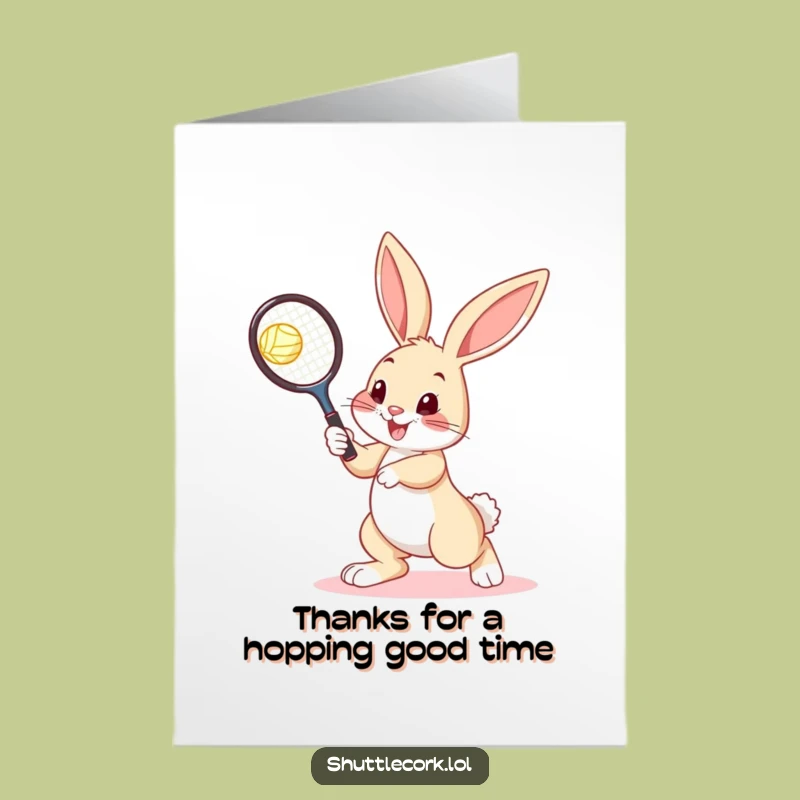 Free Printable Thank You Card: Playful Bunny Racqueteer, Downloadable Appreciation Gift