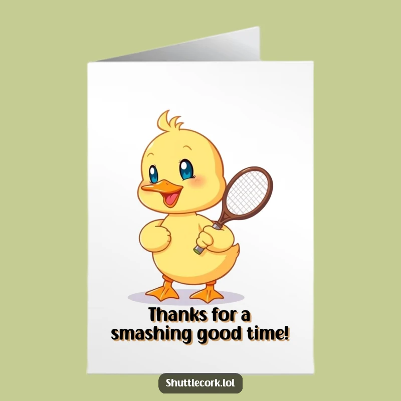 Free Printable Thank You Card: Duckling Badminton Smash Downloadable, Playful Thanks DIY!