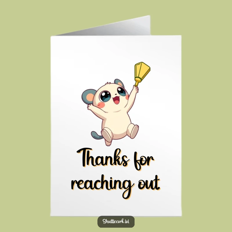 Free Printable Thank You Card: Big-Eyed Creature Badminton Thanks Downloadable Gift!